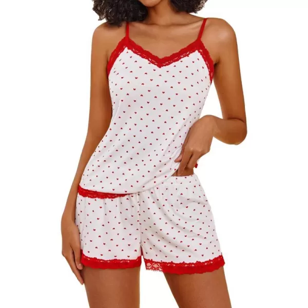 Avidlove Women Cami Pajama Set Modal Sleepwear Lace Trim Short PJ Set with ShortsWhite Love Heart