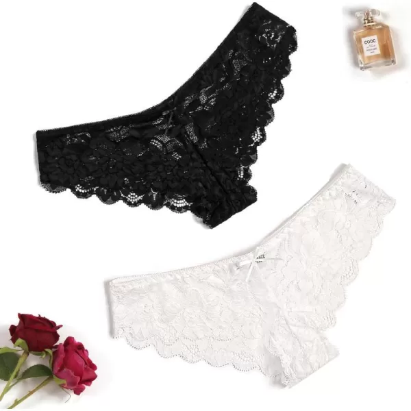 Avidlove Women Floral Lace Panties Sexy Hipster Underwear VShape Waistband Tangas2 Pcs Black amp White