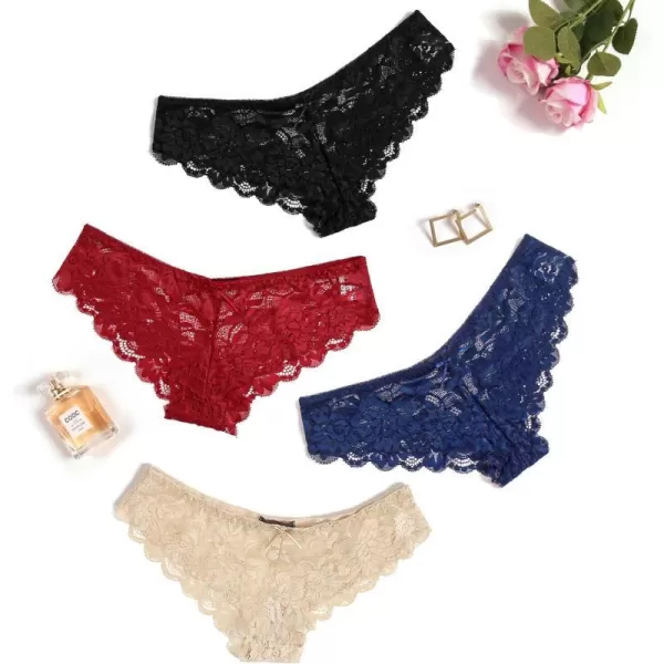 Avidlove Women Floral Lace Panties Sexy Hipster Underwear VShape Waistband Tangas4 Pcs3