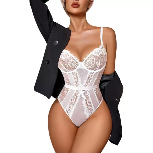 Avidlove Women Lingerie Bodysuit Lace Teddy Snap Crotch One Piece Underwire BabydollWhite