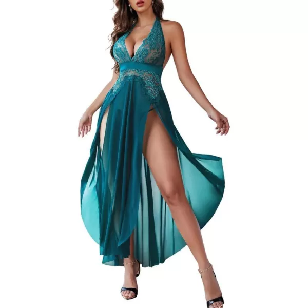 Avidlove Women Lingerie Deep V Neck Nightwear One Piece Sexy Nightgowns Mosaic Lace Mesh DressGreen