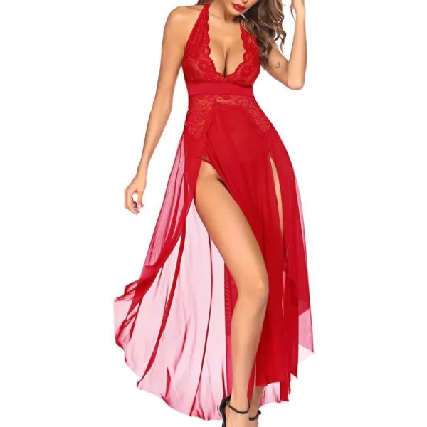 Avidlove Women Lingerie Deep V Neck Nightwear One Piece Sexy Nightgowns Mosaic Lace Mesh DressRed