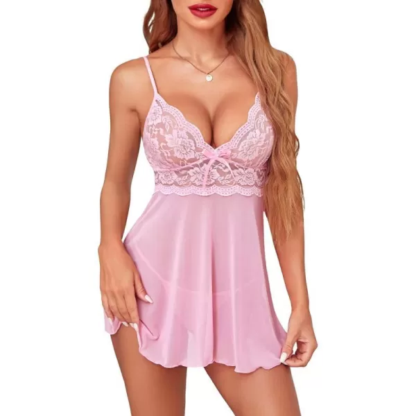 Avidlove Women Lingerie Lace Babydoll Strap Chemise Halter Teddy V Neck SleepwearPink