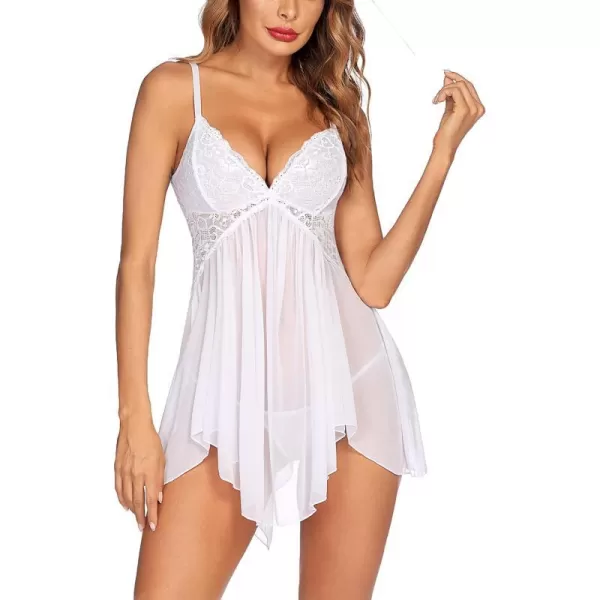 Avidlove Women Lingerie Lace Babydoll V Neck Sexy Sleepwear Strap ChemiseAwhite