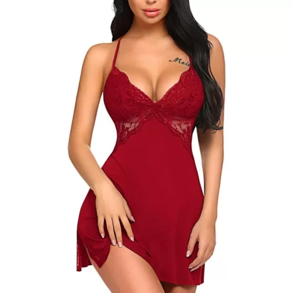 Avidlove Women Lingerie Lace Chemise Sleepwear Babydoll Teddy LingerieDark Red