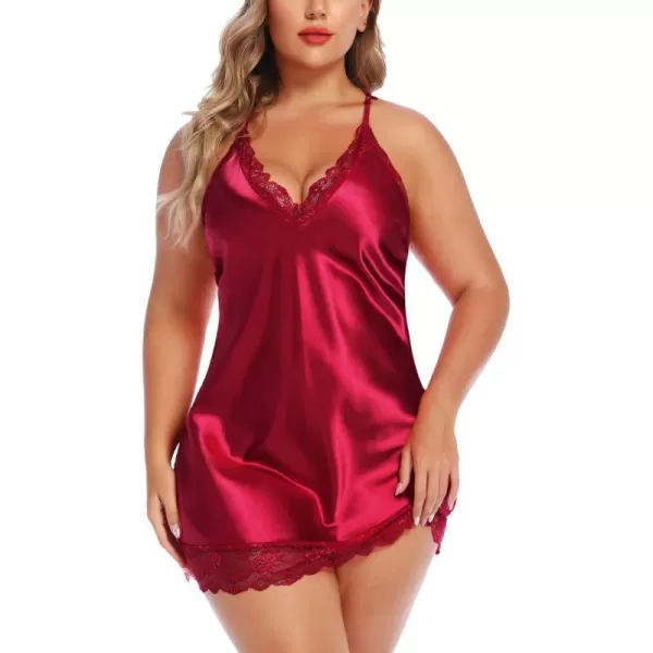 Avidlove Women Lingerie Plus Size Satin Lace Chemise Nightgown Sexy Full Slips Sleepwear L4XLBrick Red