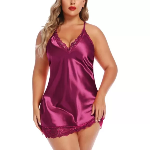 Avidlove Women Lingerie Plus Size Satin Lace Chemise Nightgown Sexy Full Slips Sleepwear L4XLCherry Red