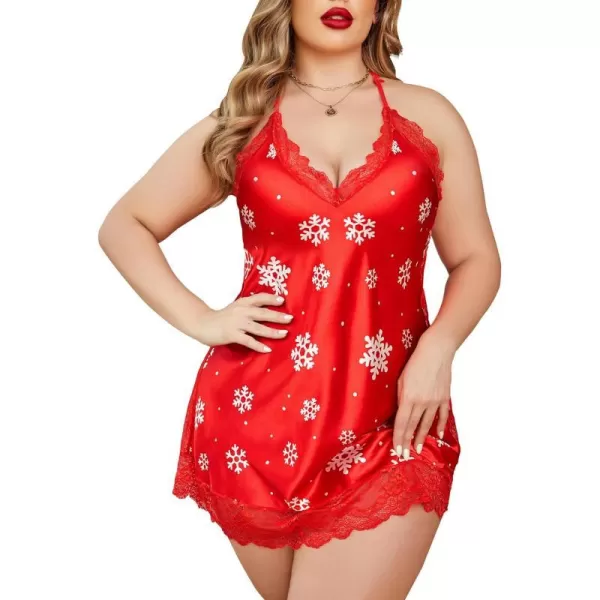 Avidlove Women Lingerie Plus Size Satin Lace Chemise Nightgown Sexy Full Slips Sleepwear L4XLChristmas Red