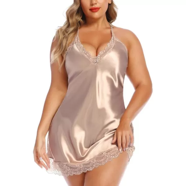 Avidlove Women Lingerie Plus Size Satin Lace Chemise Nightgown Sexy Full Slips Sleepwear L4XLCoffee