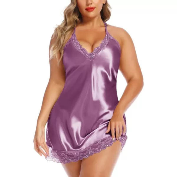 Avidlove Women Lingerie Plus Size Satin Lace Chemise Nightgown Sexy Full Slips Sleepwear L4XLLilac