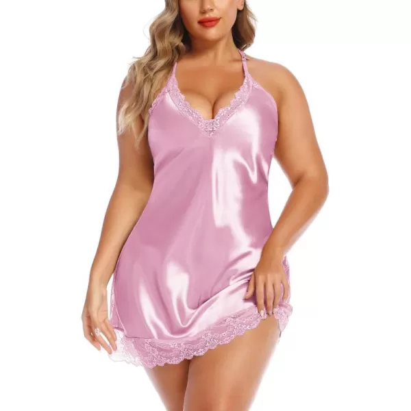 Avidlove Women Lingerie Plus Size Satin Lace Chemise Nightgown Sexy Full Slips Sleepwear L4XLPink