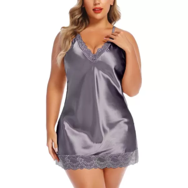 Avidlove Women Lingerie Plus Size Satin Lace Chemise Nightgown Sexy Full Slips Sleepwear L4XLRose Purple