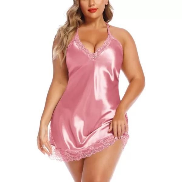 Avidlove Women Lingerie Plus Size Satin Lace Chemise Nightgown Sexy Full Slips Sleepwear L4XLRose Red