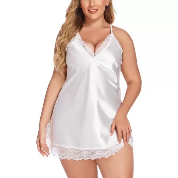 Avidlove Women Lingerie Plus Size Satin Lace Chemise Nightgown Sexy Full Slips Sleepwear L4XLWhite