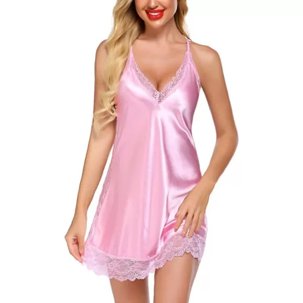 Avidlove Women Lingerie Satin Lace Chemise Nightgown Sexy Full Slips Sleepwear S4XLPink