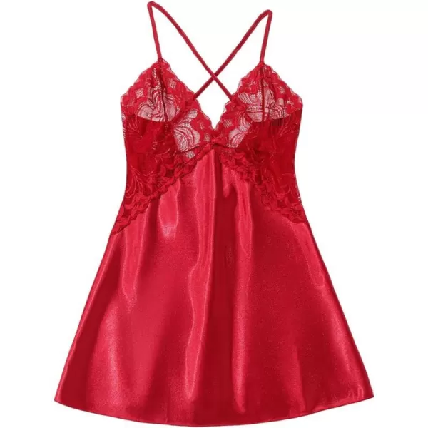 Avidlove Women Lingerie V Neck Nightwear Satin Sleepwear Lace Chemise Mini TeddyRed02