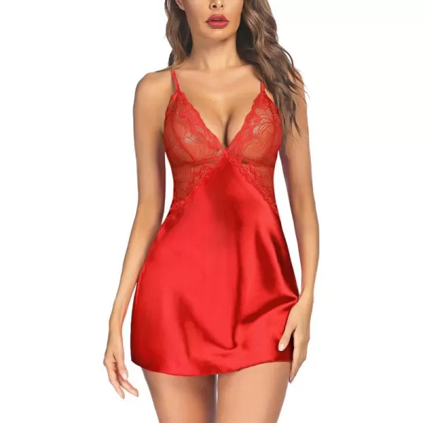 Avidlove Women Lingerie V Neck Nightwear Satin Sleepwear Lace Chemise Mini TeddyScarlet