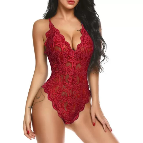 Avidlove Women One Piece Lingerie Deep V Teddy Sexy Lace BodysuitDark Red