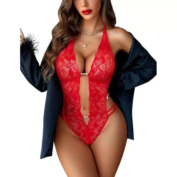 Avidlove Women One Piece Lingerie Sexy Lace Bodysuit Deep V Teddy Babydoll Nightgown XSXXXLRed