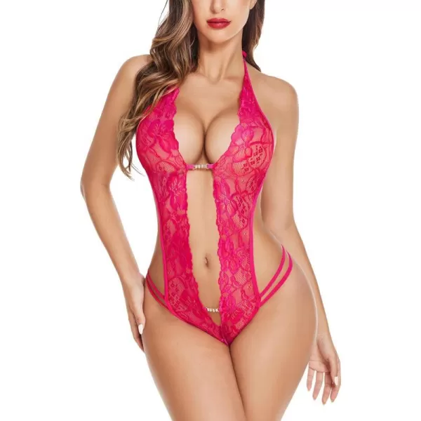 Avidlove Women One Piece Lingerie Sexy Lace Bodysuit Deep V Teddy Babydoll Nightgown XSXXXLRose Viole