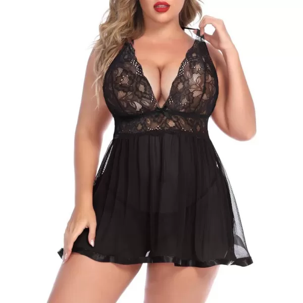 Avidlove Women Plus Size Babydoll Lingerie Lace Chemise Mesh SleepwearBlack