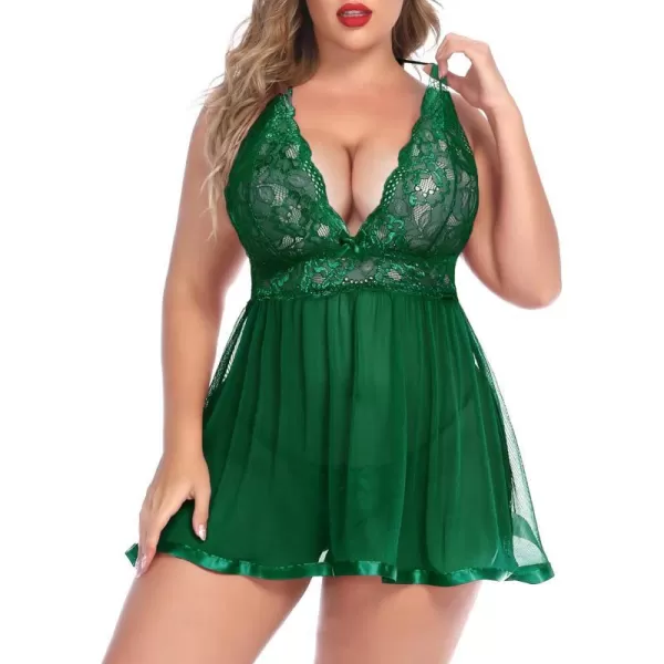 Avidlove Women Plus Size Babydoll Lingerie Lace Chemise Mesh SleepwearGreen