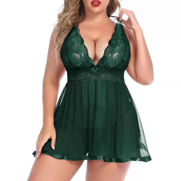 Avidlove Women Plus Size Babydoll Lingerie Lace Chemise Mesh SleepwearLake Green