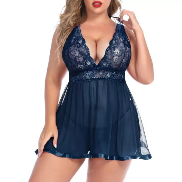 Avidlove Women Plus Size Babydoll Lingerie Lace Chemise Mesh SleepwearNavy Blue