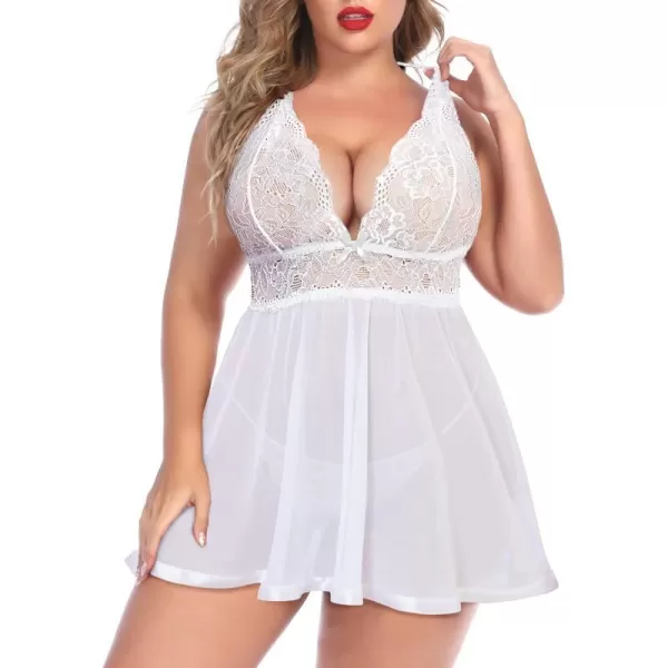 Avidlove Women Plus Size Babydoll Lingerie Lace Chemise Mesh SleepwearWhite