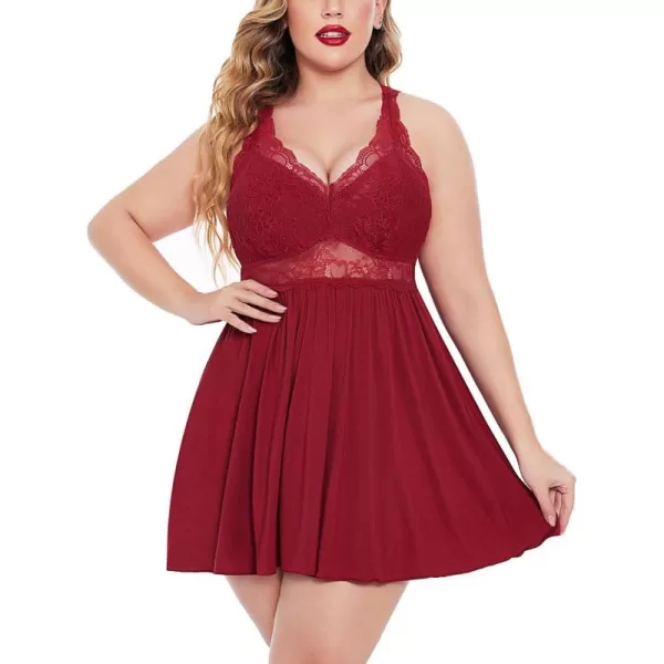 Avidlove Women Plus Size Babydoll Lingerie Lace Chemise Sexy Nightgown Wine RedAvidlove Women Plus Size Babydoll Lingerie Lace Chemise Sexy Nightgown Wine Red