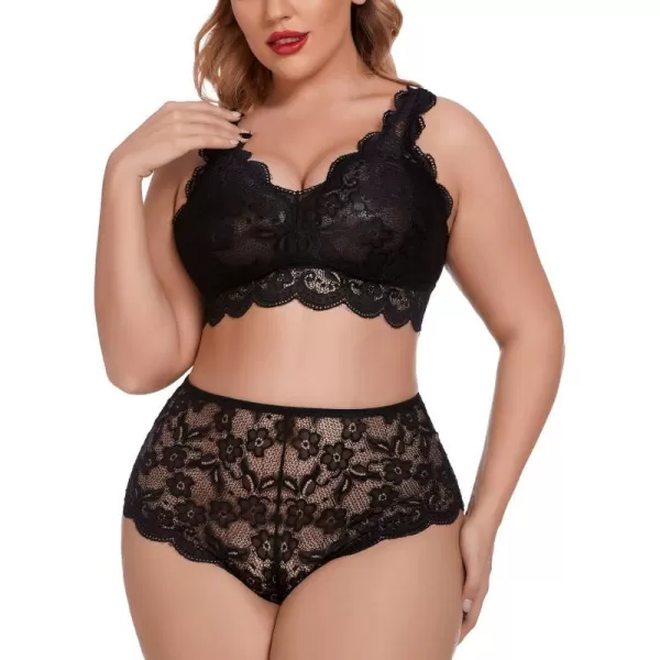 Avidlove Women Plus Size Lingerie Set Lace Bralette High Waist Panty Set Pure Black 22 PlusAvidlove Women Plus Size Lingerie Set Lace Bralette High Waist Panty Set Pure Black 22 Plus