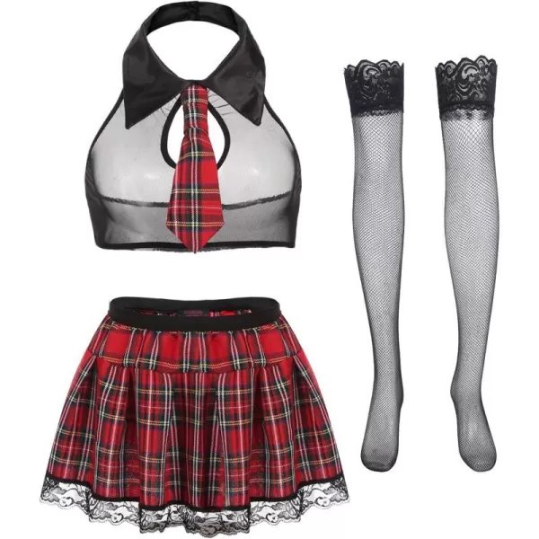 Avidlove Women School Girl Lingerie Costume Lingerie Set Sexy Student CostumesBlack With Stocking