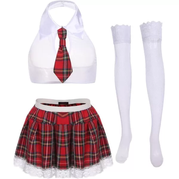 Avidlove Women School Girl Lingerie Costume Lingerie Set Sexy Student CostumesWhite With Stocking