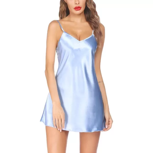 Avidlove Women Sleepwear Satin Nightgown Babydoll Lingerie Dress Mini Slip Chemise NightwearSky Blue