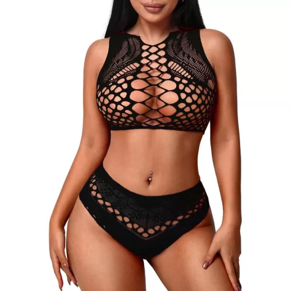 Avidlove Womens Fishnet Lingerie for Women Sexy Two Piece Lingerie Set Stripper OutfitBlack