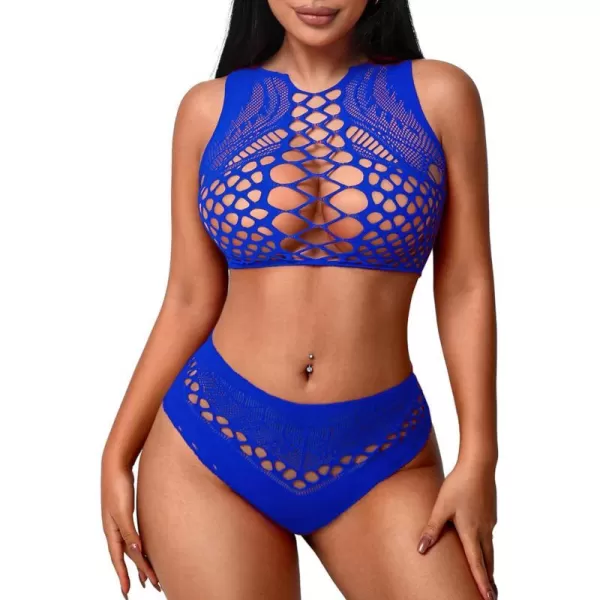 Avidlove Womens Fishnet Lingerie for Women Sexy Two Piece Lingerie Set Stripper OutfitBlue