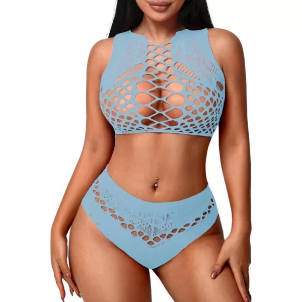 Avidlove Womens Fishnet Lingerie for Women Sexy Two Piece Lingerie Set Stripper OutfitLight Blue