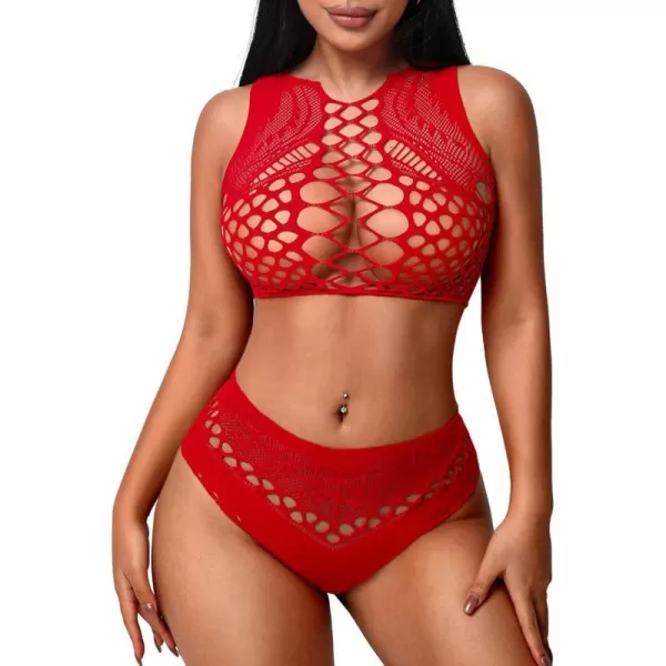 Avidlove Womens Fishnet Lingerie for Women Sexy Two Piece Lingerie Set Stripper OutfitRed