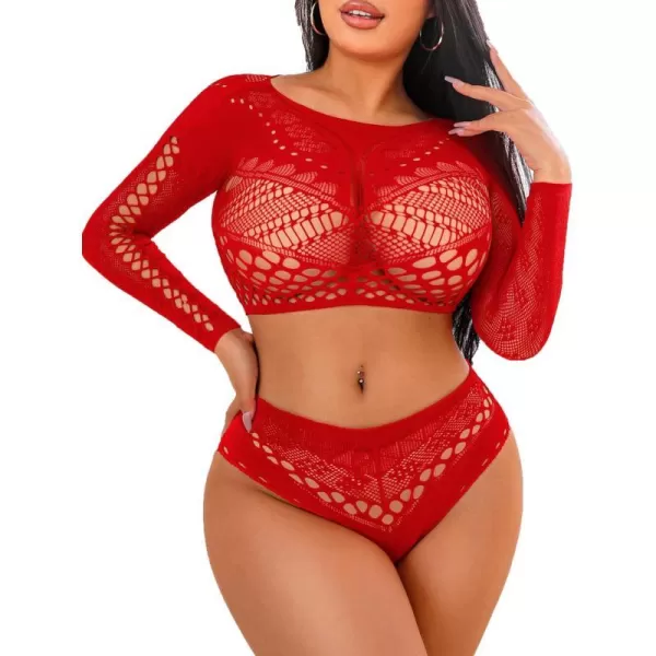 Avidlove Womens Fishnet Lingerie for Women Sexy Two Piece Lingerie Set Stripper OutfitRedlong Sleeve