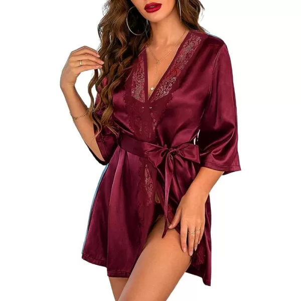 Avidlove Womens Kimono Robe Short Satin Pure Short Silky RobesDark Red