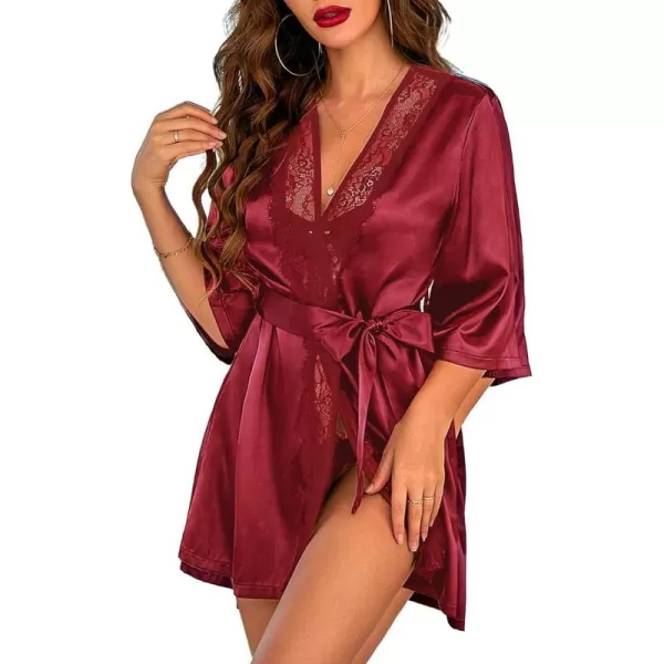 Avidlove Womens Kimono Robe Short Satin Pure Short Silky RobesWine Red