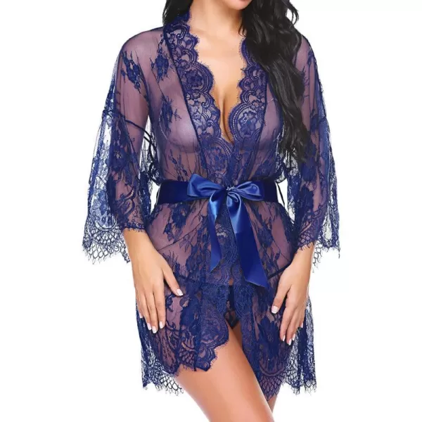 Avidlove Womens Lace Kimono Robe Babydoll Lingerie Mesh Nightgown S5XLBlue