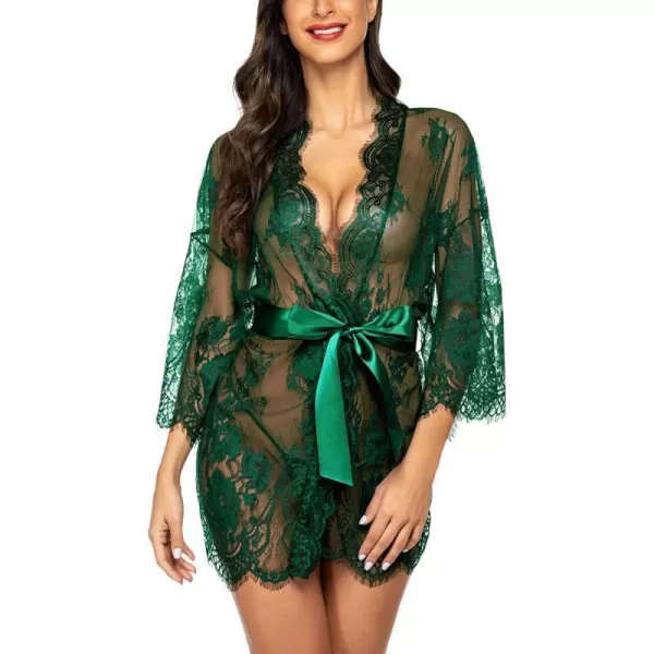 Avidlove Womens Lace Kimono Robe Babydoll Lingerie Mesh Nightgown S5XLDark Green