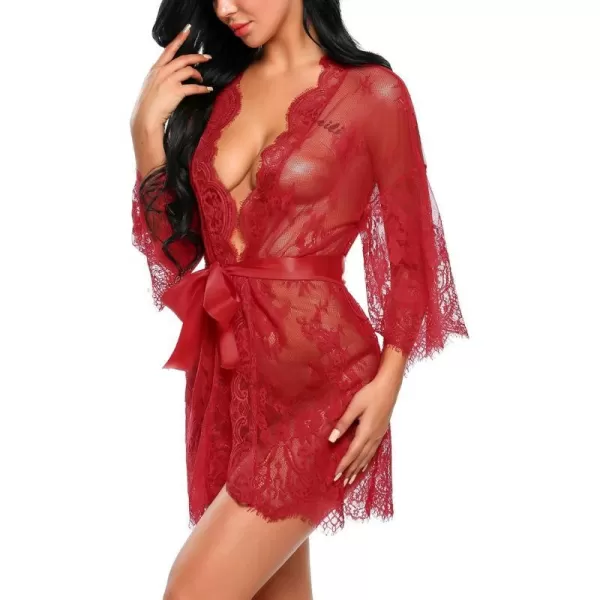 Avidlove Womens Lace Kimono Robe Babydoll Lingerie Mesh Nightgown S5XLDark Red