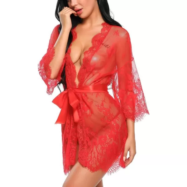 Avidlove Womens Lace Kimono Robe Babydoll Lingerie Mesh Nightgown S5XLRed