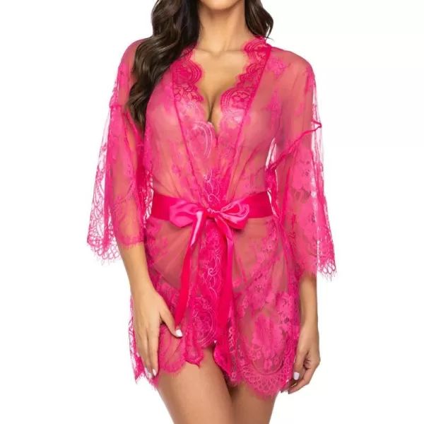 Avidlove Womens Lace Kimono Robe Babydoll Lingerie Mesh Nightgown S5XLRose Red