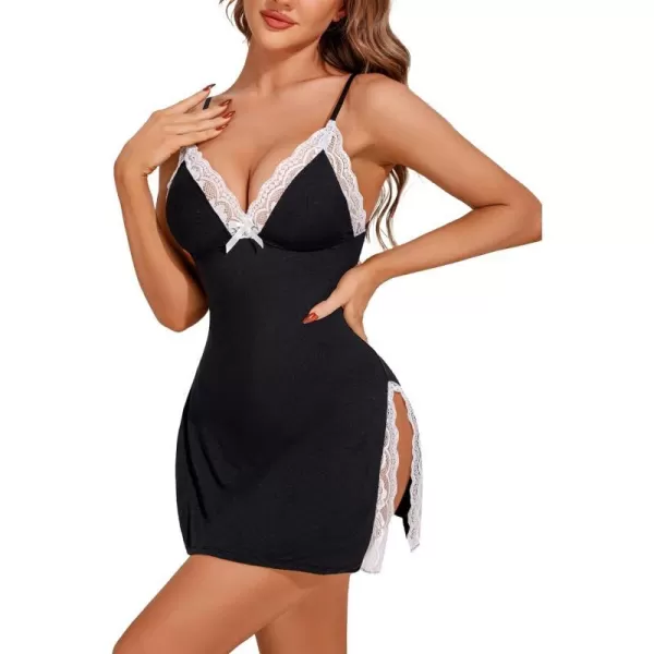 Avidlove Womens Lingerie Sexy Nightwear Spaghetti Strap Nightgown Babydoll ChemiseBlack and White