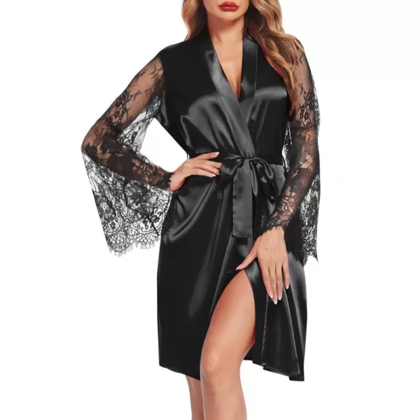 Avidlove Womens Satin Kimono Robe for Bridesmaid and Bride Wedding Party Getting Ready Short RobeBlack