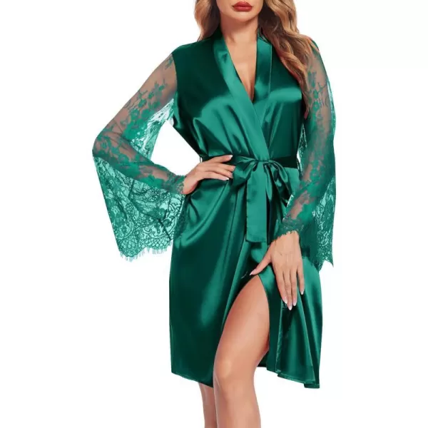 Avidlove Womens Satin Kimono Robe for Bridesmaid and Bride Wedding Party Getting Ready Short RobeDark Green