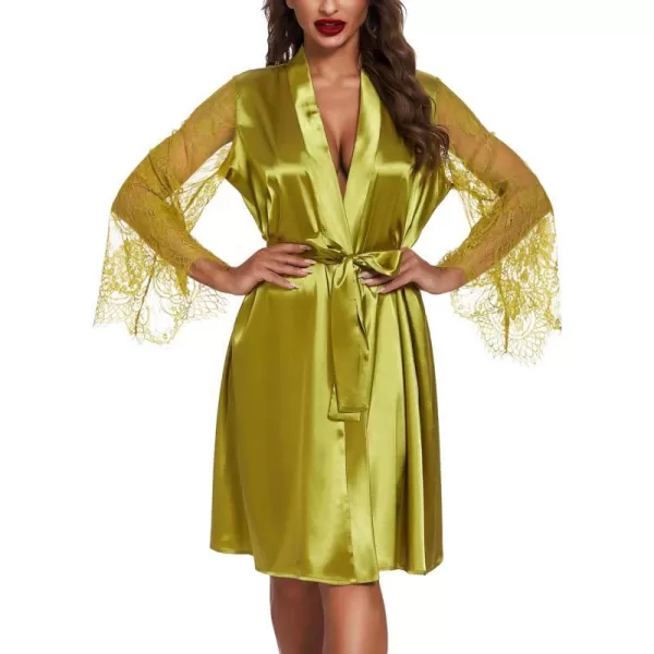 Avidlove Womens Satin Kimono Robe for Bridesmaid and Bride Wedding Party Getting Ready Short RobeDark Yellow